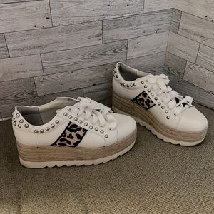 Steve Madden Espadrilles Platform Silver Mesh Sneakers Lace Up Low Top 6.5M